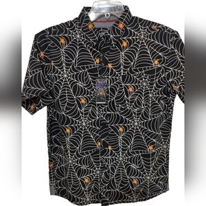 M239)Eighty Eight Creeping It Real Halloween Spider web Button down Shirt Size M